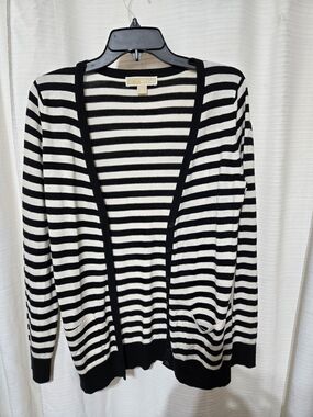 Striped Black and White Women’s Cardigan Sweater
